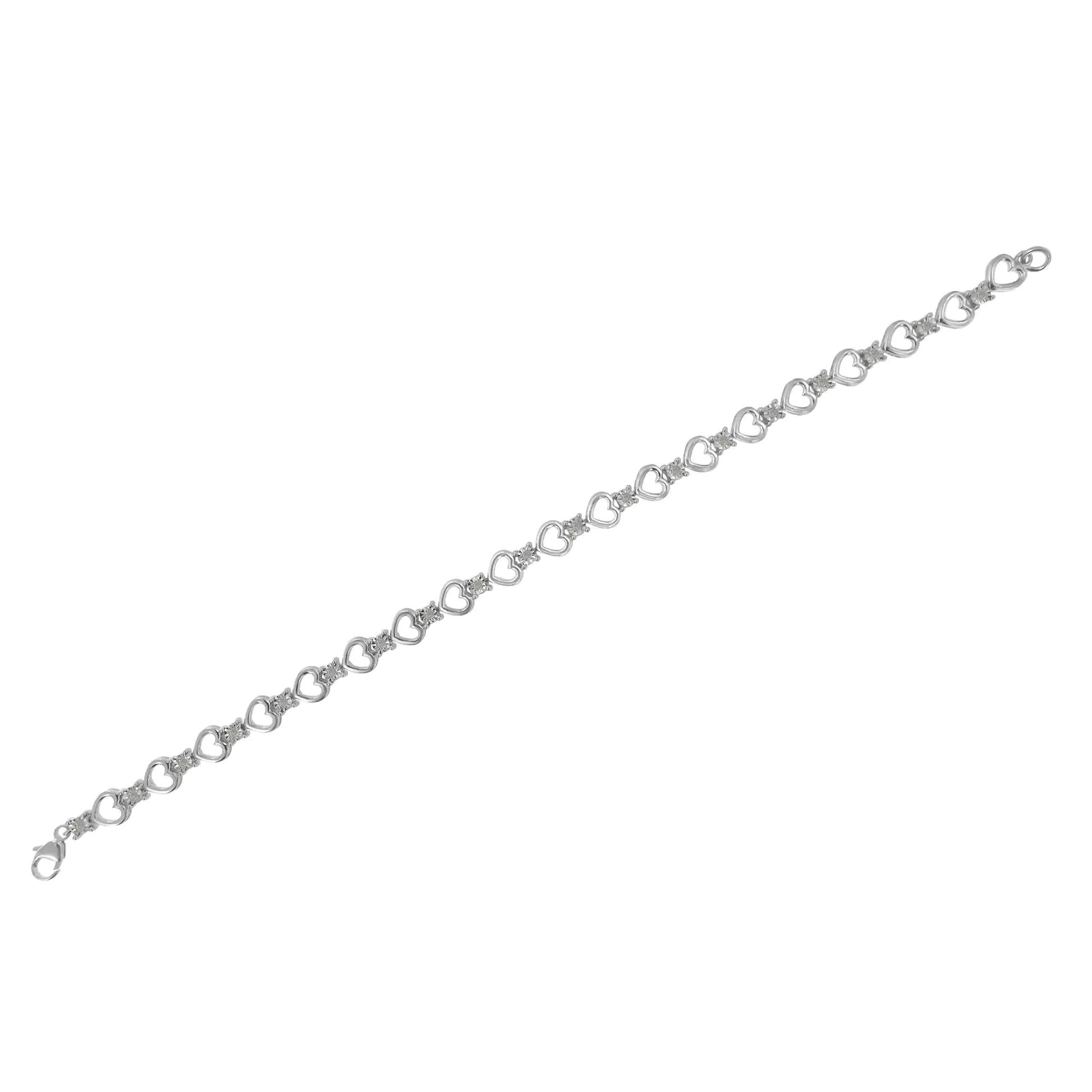 Sterling Silver Diamond Heart Link Bracelet (1/4 cttw, I-J Color, I3 Clarity) - Puritific