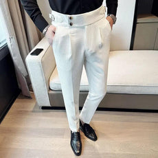 High Waist Waffle Business Casual Suit Pants for Men - Puritific