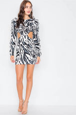 Zebra Cut-Out Flounce Sleeve Trim Mini Dress /2-3-2 - Puritific