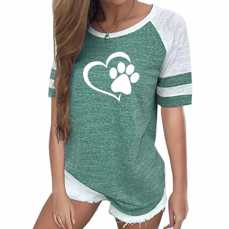 Dog Paw Print T-shirt Top for Woman - Puritific