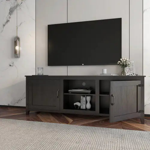 TV Stand Storage Media Console Entertainment Center,Tradition Black,with Doors