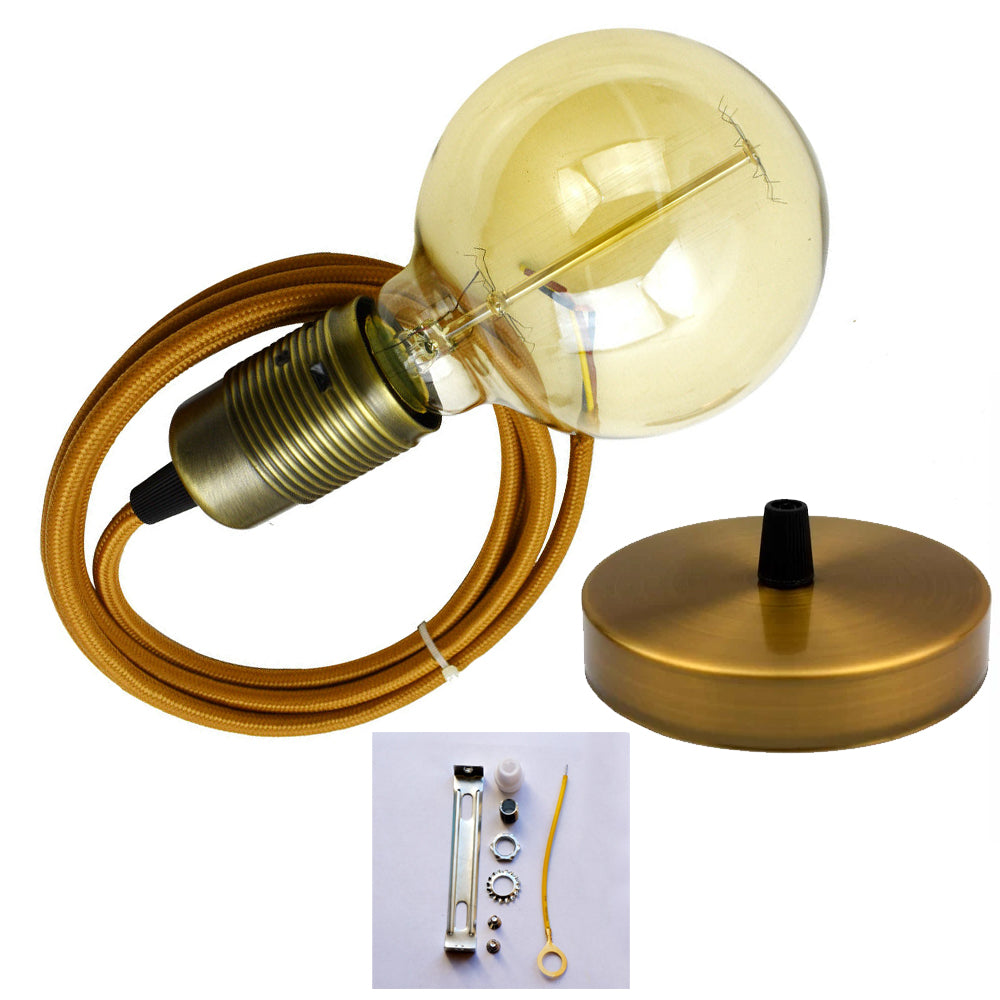 Premium Fabric Flex Cable Pendant Lamp Set with FREE E27 Vintage Bulb Light Set~2258-3