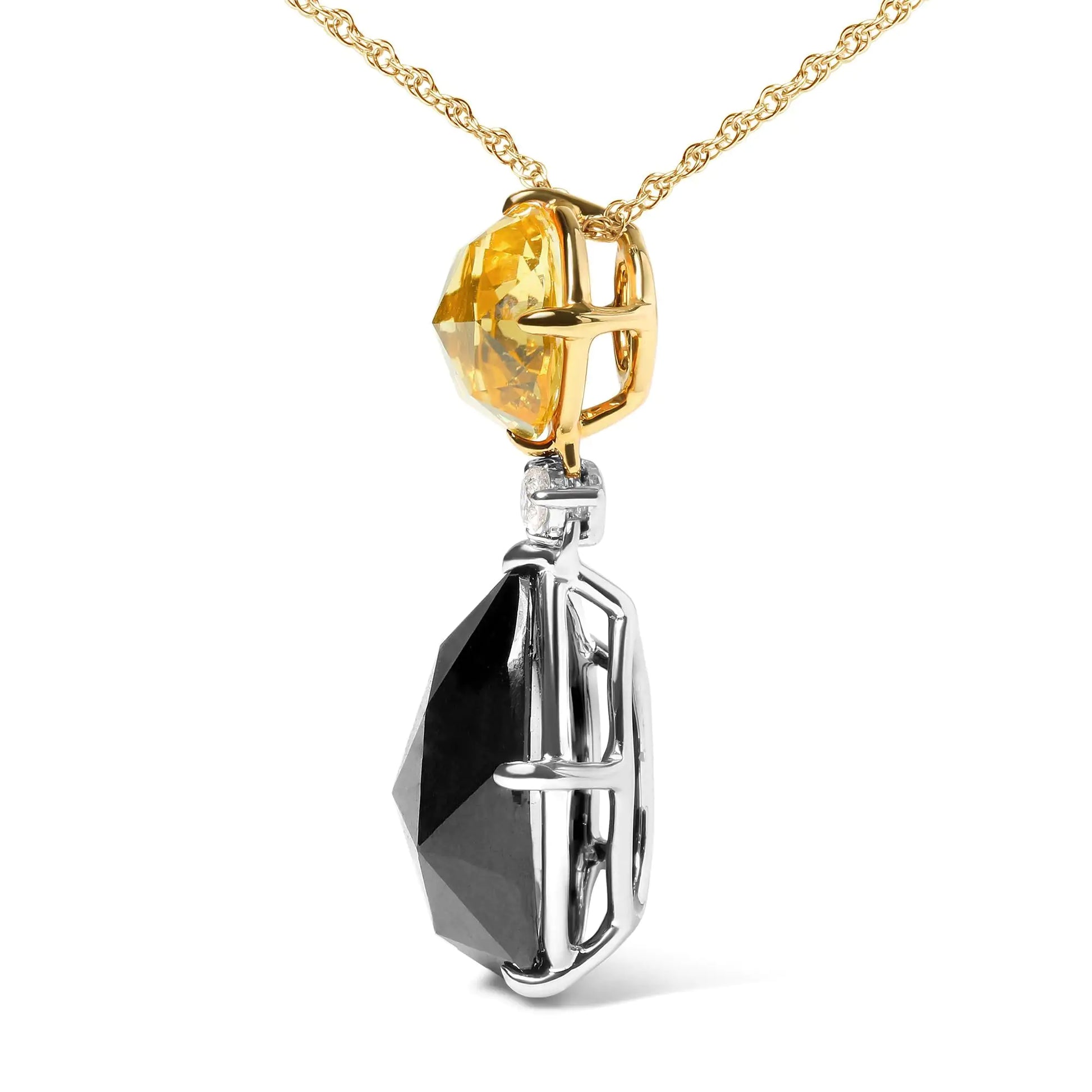 18K White and Yellow Gold Diamond Accent and Round Yellow Citrine and Pear Cut Black Onyx Dangle Drop 18" Pendant Necklace (G-H Color, SI1-SI2 Clarity) - Puritific