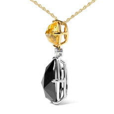 18K White and Yellow Gold Diamond Accent and Round Yellow Citrine and Pear Cut Black Onyx Dangle Drop 18