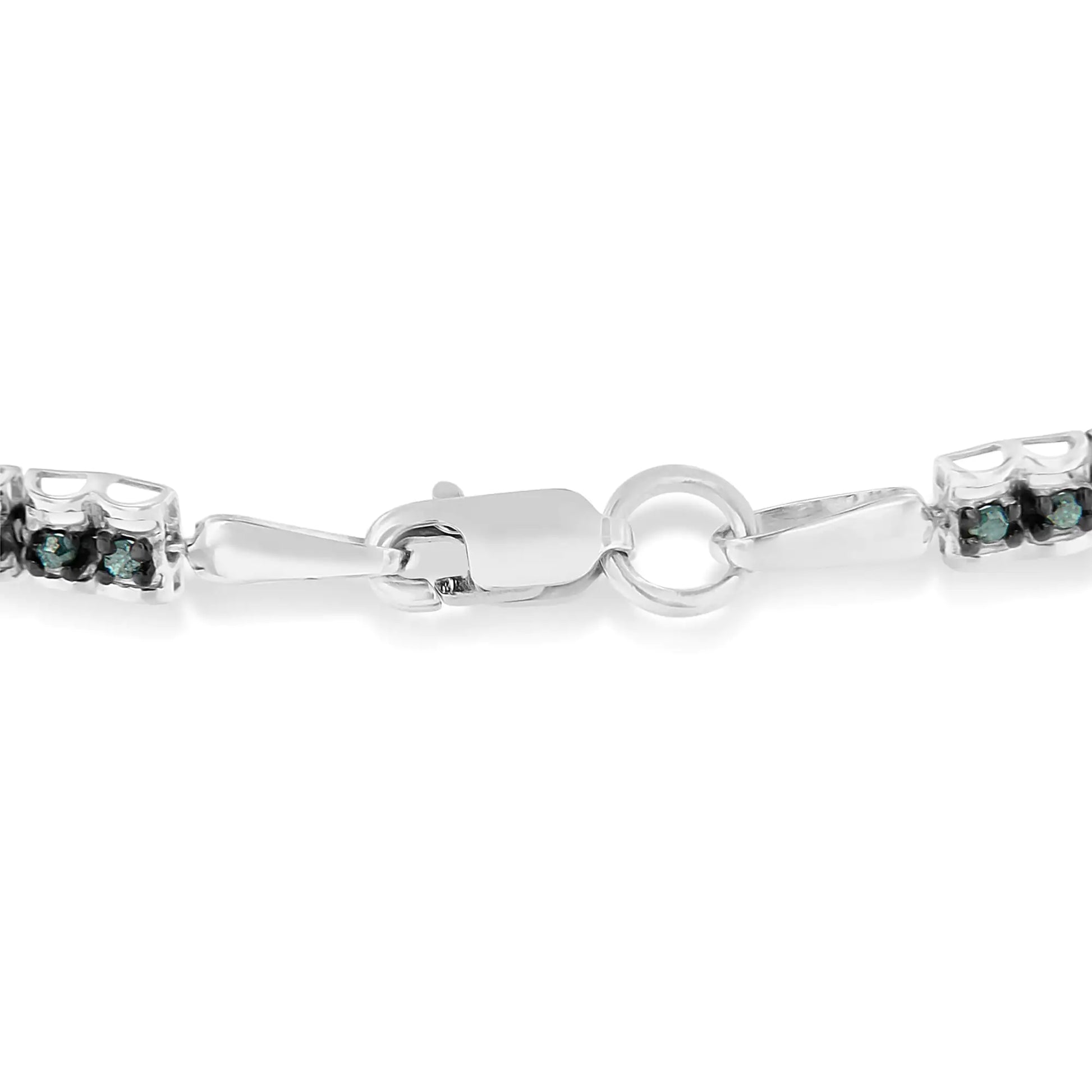 Black Rhodium over .925 Sterling Silver 1.0 Cttw Rose Cut Diamond Double-Link 7" Tennis Bracelet (Blue Color, I1-I2 Clarity) - Puritific