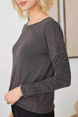 Charcoal Ruched Detail Long Sleeve Top