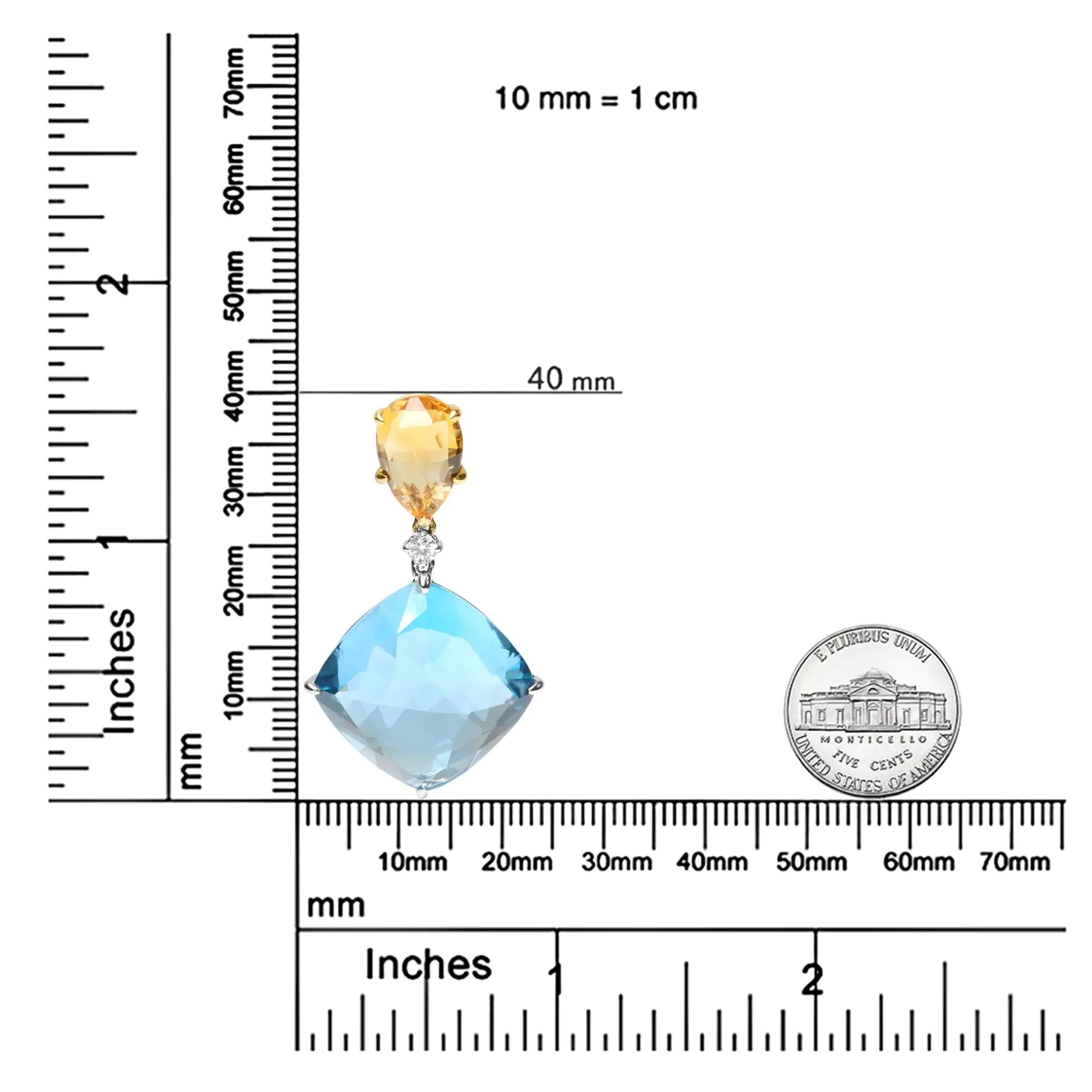 18K White and Yellow Gold Diamond Accent and Yellow Citrine and Sky Blue Topaz Gemstone Dangle Drop 18" Pendant Necklace (G-H Color, SI1-SI2 Clarity) - Puritific