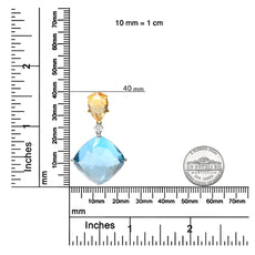 18K White and Yellow Gold Diamond Accent and Yellow Citrine and Sky Blue Topaz Gemstone Dangle Drop 18