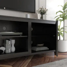 TV Stand Storage Media Console Entertainment Center,Tradition Black,with Doors