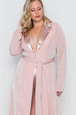 Plus Size Rose Two Piece Cardigan Satin Pants Set /2-1-1