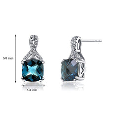 2.00 CT Cushion Cut London Blue Topaz Stud Earring in 18K White Gold Plated - Puritific