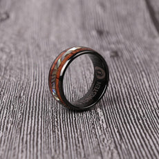 Black Tungsten Abalone and Koa Wood Ring - Puritific