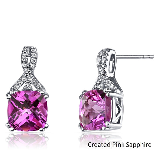 2.00 CT Cushion Cut Pink Tourmaline Stud Earring in 18K White Gold Plated - Puritific