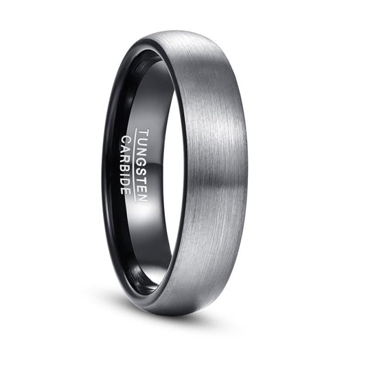 Brushed Silver and Black Tungsten Ring - Puritific