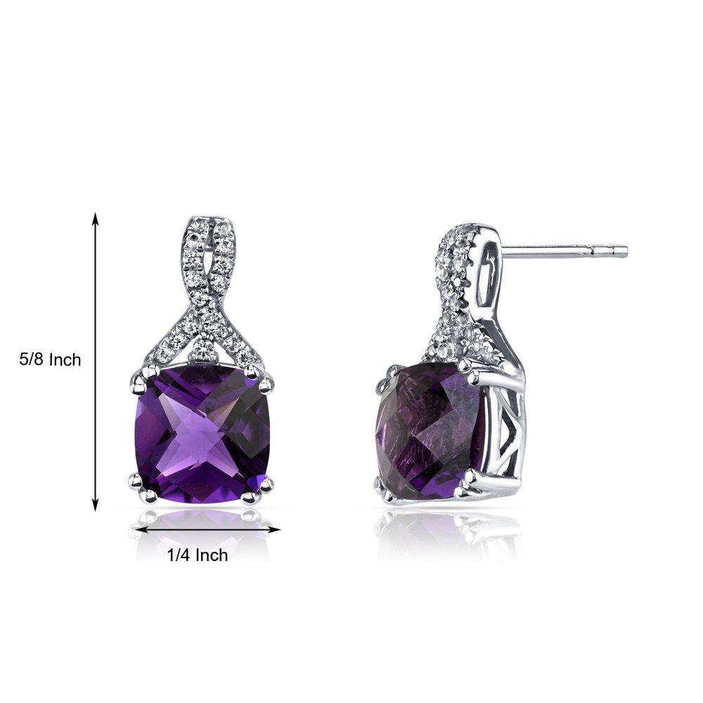 2.00 CT Cushion Cut Amethyst Stud Earring in 18K White Gold Plated - Puritific