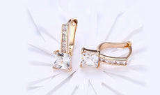 14K Gold Plating White Elements Sleek Lever back Earrings ITALY Design - Puritific