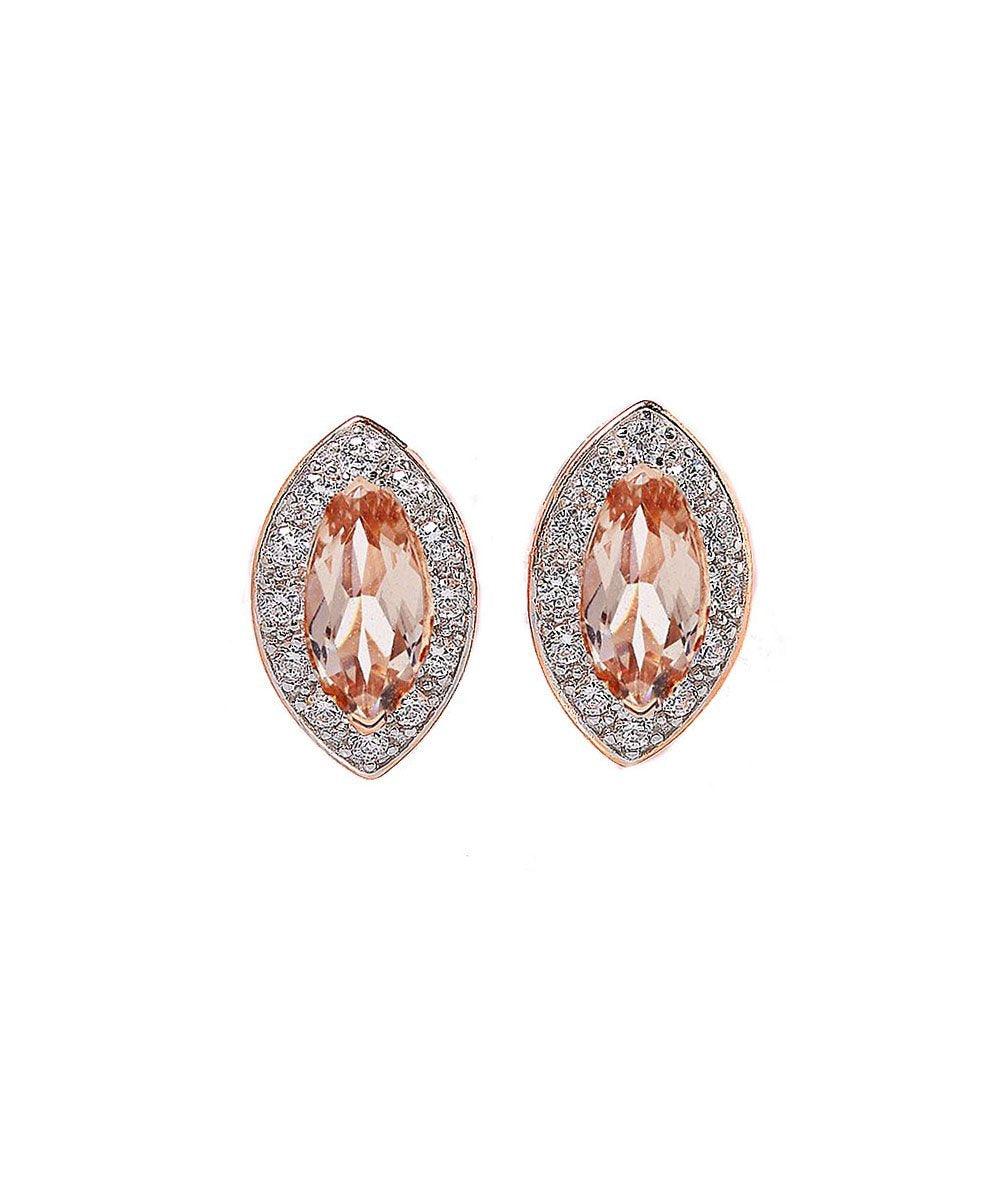 1.00 CT Morganite Marquise Cut Stud Earring in 18K Rose Gold Plated ITALY Design - Puritific