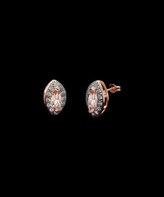 1.00 CT Morganite Marquise Cut Stud Earring in 18K Rose Gold Plated ITALY Design - Puritific