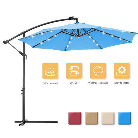 10 FT Solar LED Patio Outdoor Umbrella with 24 LED Lights - Puritific