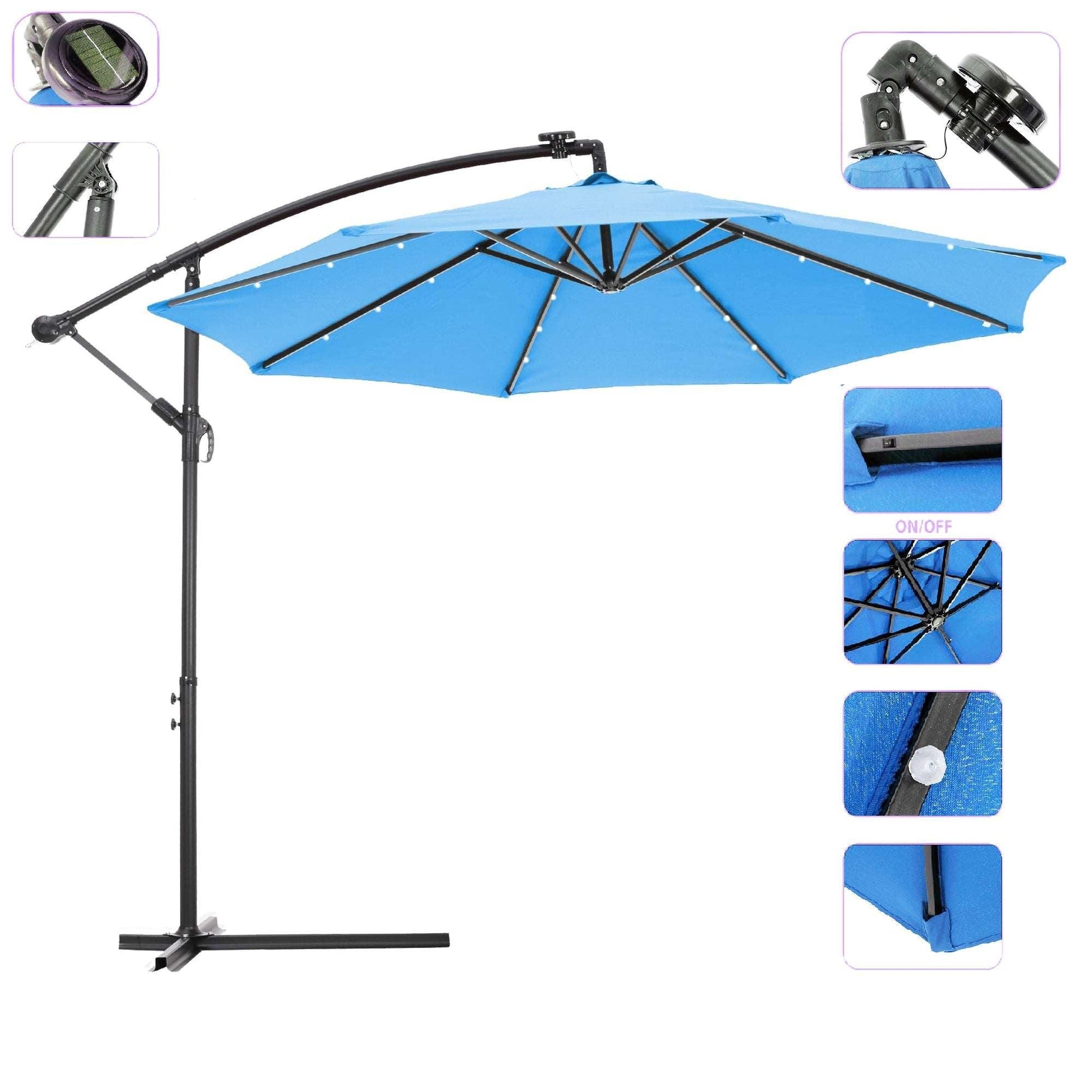 10 FT Solar LED Patio Outdoor Umbrella with 24 LED Lights - Puritific