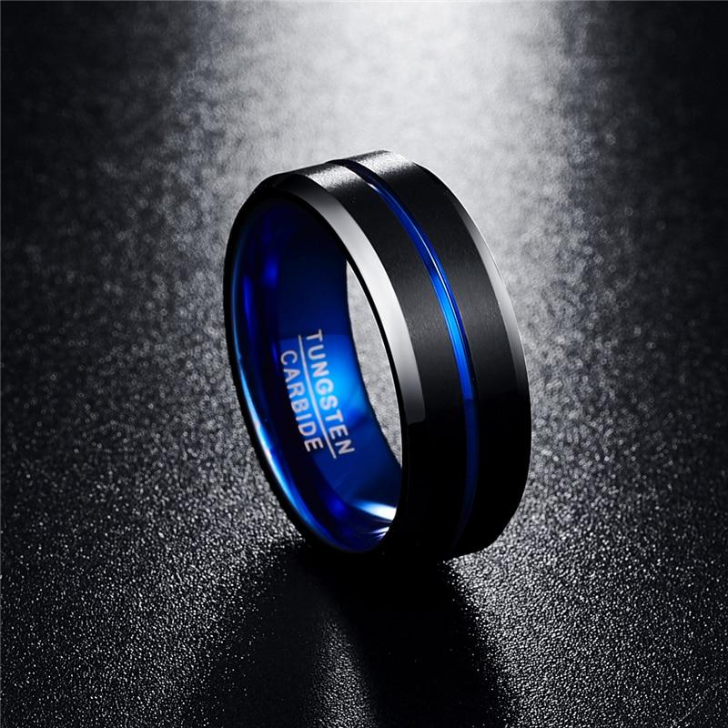 Thin Blue Line Black Tungsten Ring - Puritific