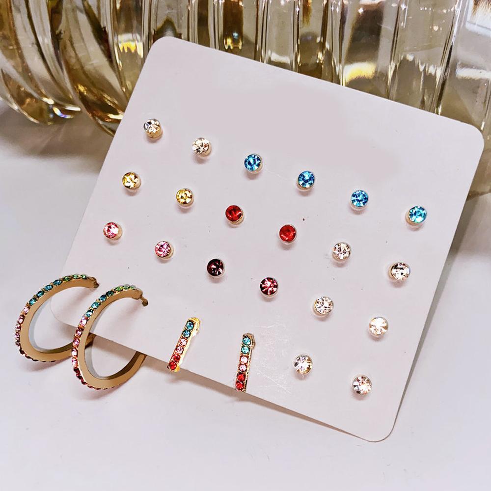 12 Piece Rainbow Set With Crystals 18K White Gold Plated Earring in 18K White Gold Plated ITALY Design - Puritific