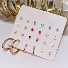 12 Piece Rainbow Set With Crystals 18K White Gold Plated Earring in 18K White Gold Plated ITALY Design - Puritific