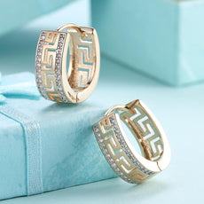 14K Gold Plated Elements Roman Ingrain Pave Huggie Earrings ITALY Design - Puritific