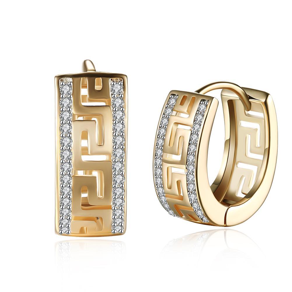 14K Gold Plated Elements Roman Ingrain Pave Huggie Earrings ITALY Design - Puritific