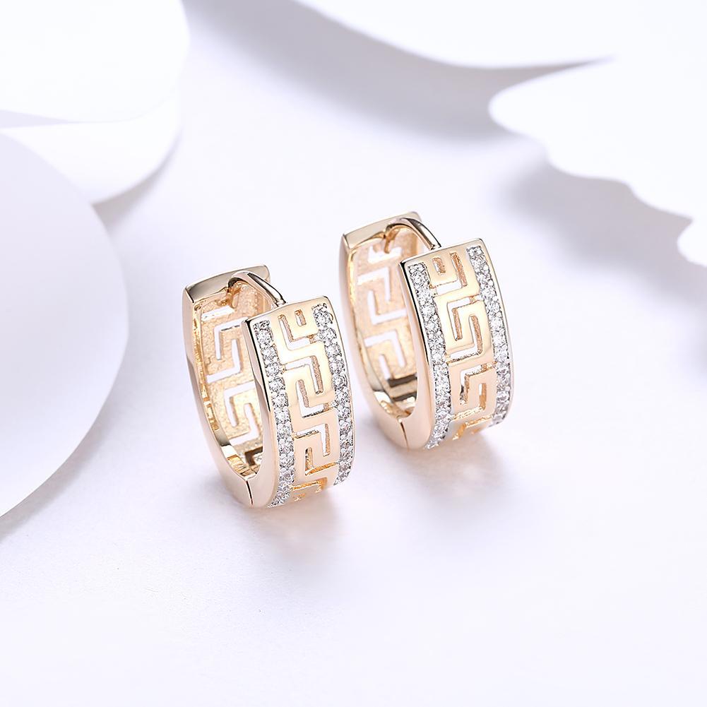 14K Gold Plated Elements Roman Ingrain Pave Huggie Earrings ITALY Design - Puritific