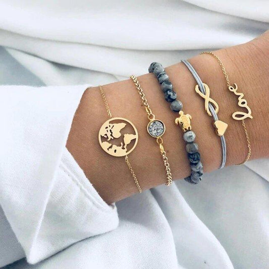 14K Gold Plating Save Our Ocean with Love & Peace Bracelet Set - Puritific