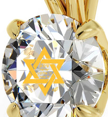 14k Yellow Gold Star of David Necklace Shema Israel Solitaire Pendant 24k Gold Inscribed - Puritific