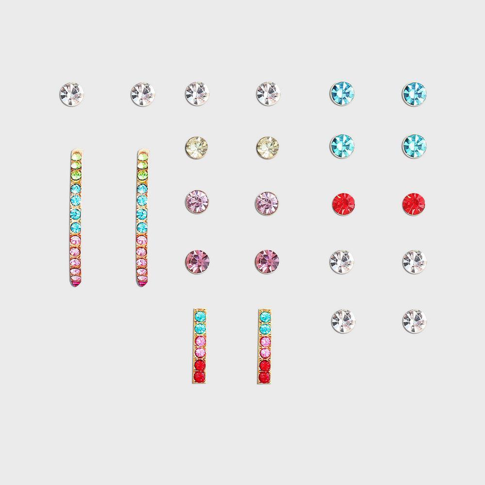 12 Piece Rainbow Set With Crystals 18K White Gold Plated Earring in 18K White Gold Plated ITALY Design - Puritific