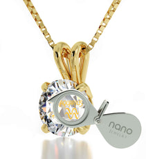 14k Yellow Gold Aquarius Necklace Zodiac Pendant 24k Gold inscribed on Crystal - Puritific