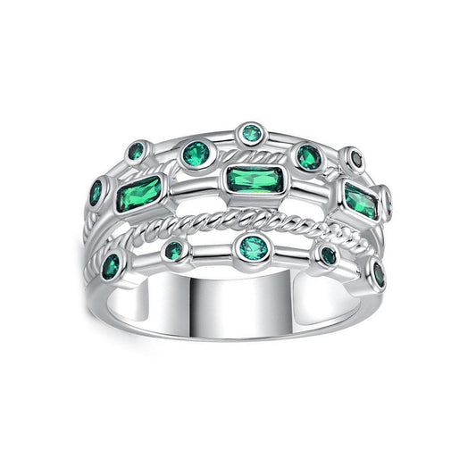 18K White Gold Plated 5 Layer Green Emerald Ring - Puritific