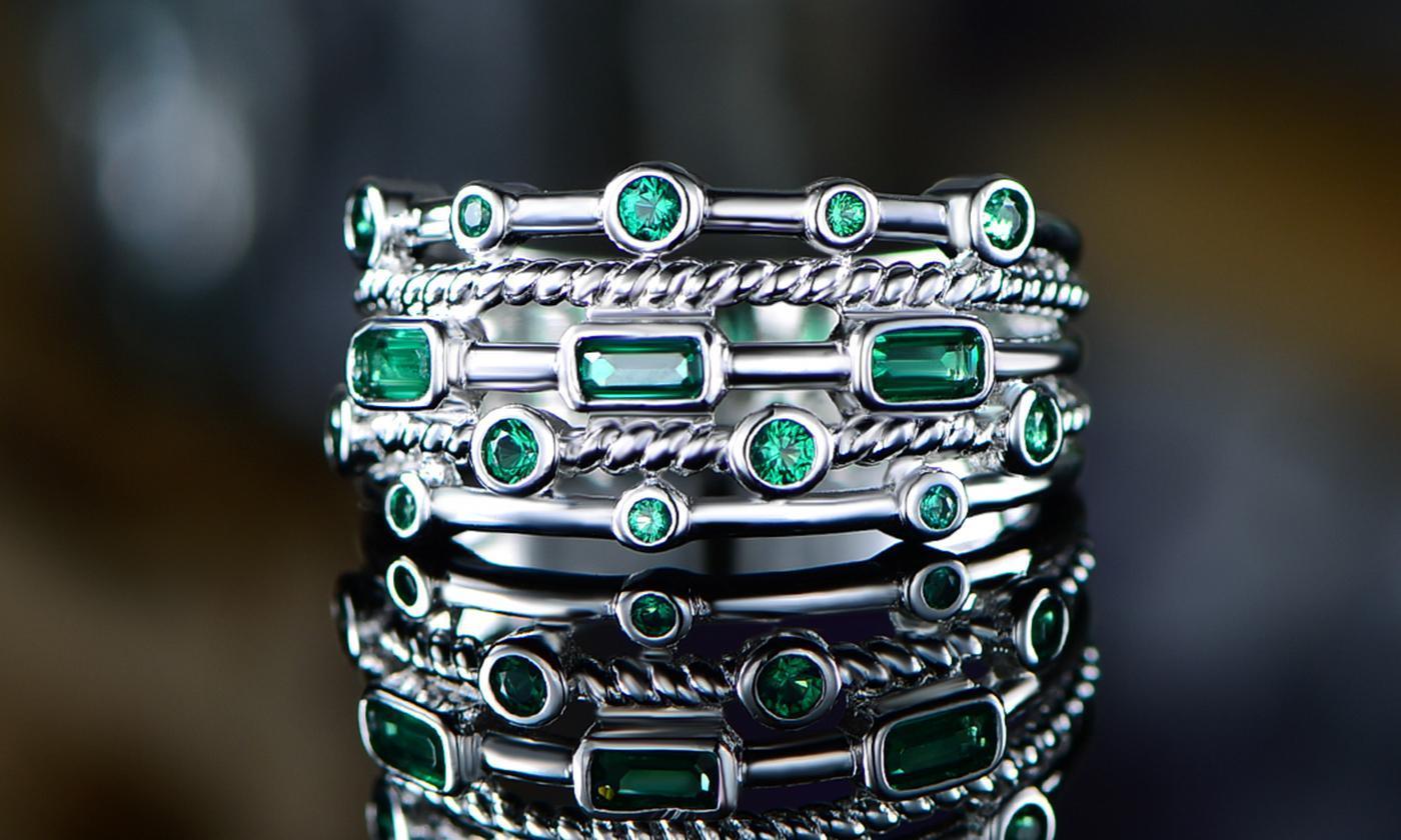 18K White Gold Plated 5 Layer Green Emerald Ring - Puritific