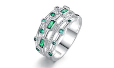 18K White Gold Plated 5 Layer Green Emerald Ring - Puritific