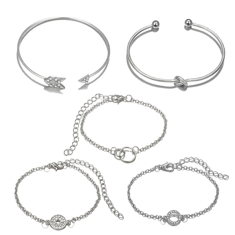 14K White Gold Plating Love Knot Circular Minimalist Bracelet Sets - Puritific