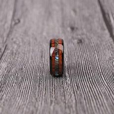 Black Tungsten Abalone and Koa Wood Ring - Puritific