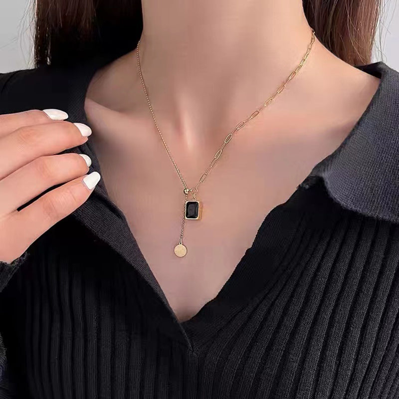 Black Gem Square Necklace - Puritific