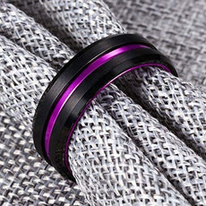 Black Tungsten and Purple Stripe Ring - Puritific