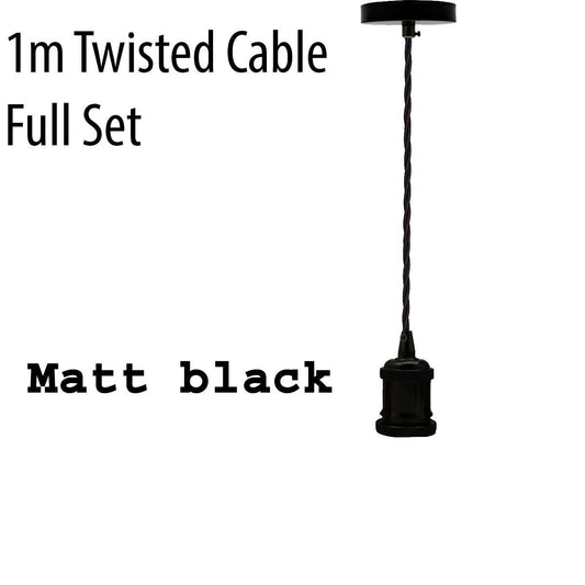 1m Black Twisted Cable E27 Base Black Holder~1715-0