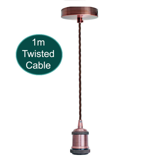 1m Brown Twisted Cable E27 Base Copper Holder~1712-0