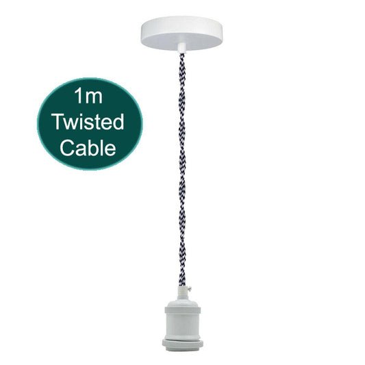 1m Grey Twisted Cable E27 Base White Holder~1705-0