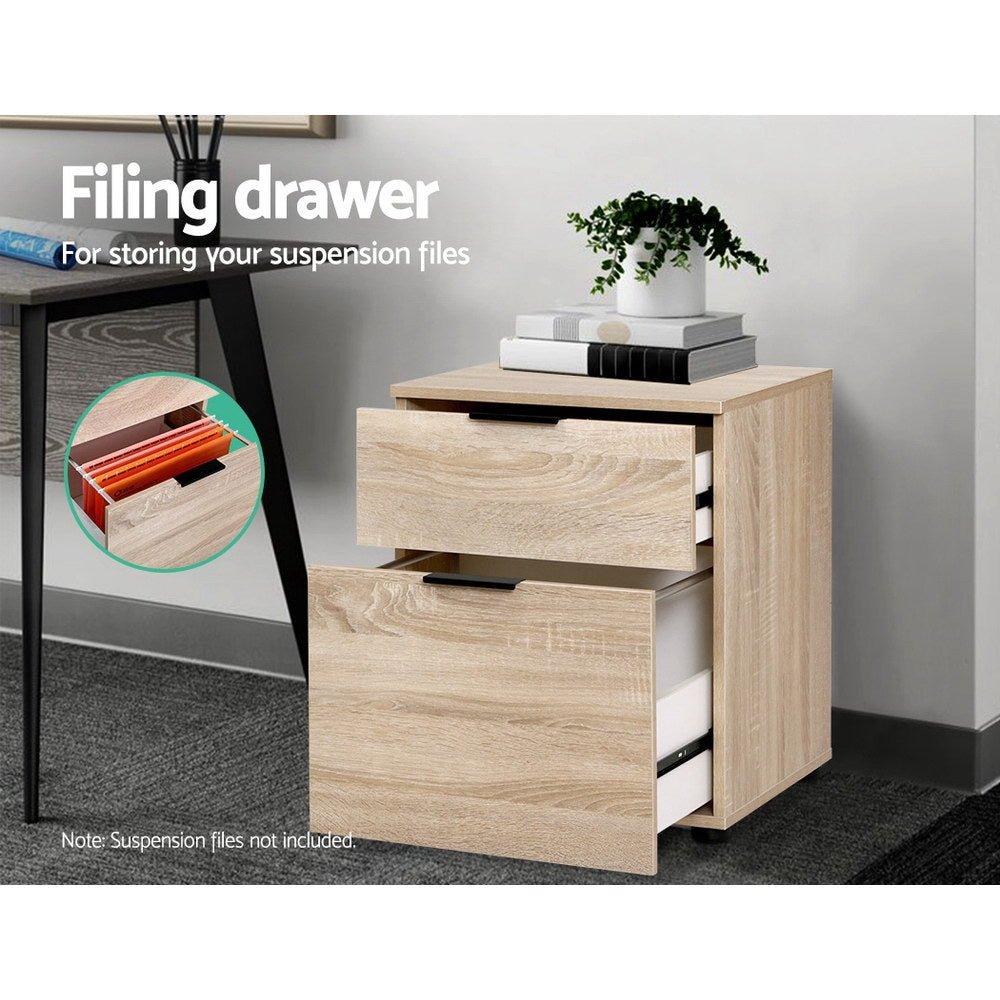 2 Drawer Filing Cabinet Office Shelves Storage Drawers Cupboard Wood File Home-3