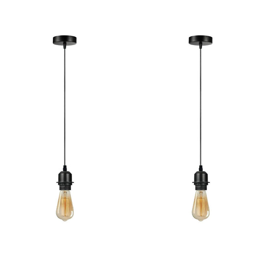 2 Pack Black Pendant, Lampshade E27 Lamp Holder Hanging Light,PVC Cable~4235-0