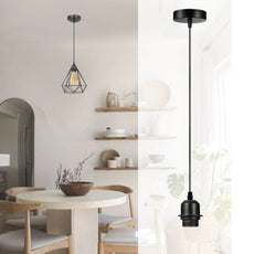 2 Pack Black Pendant, Lampshade E27 Lamp Holder Hanging Light,PVC Cable~4235-2