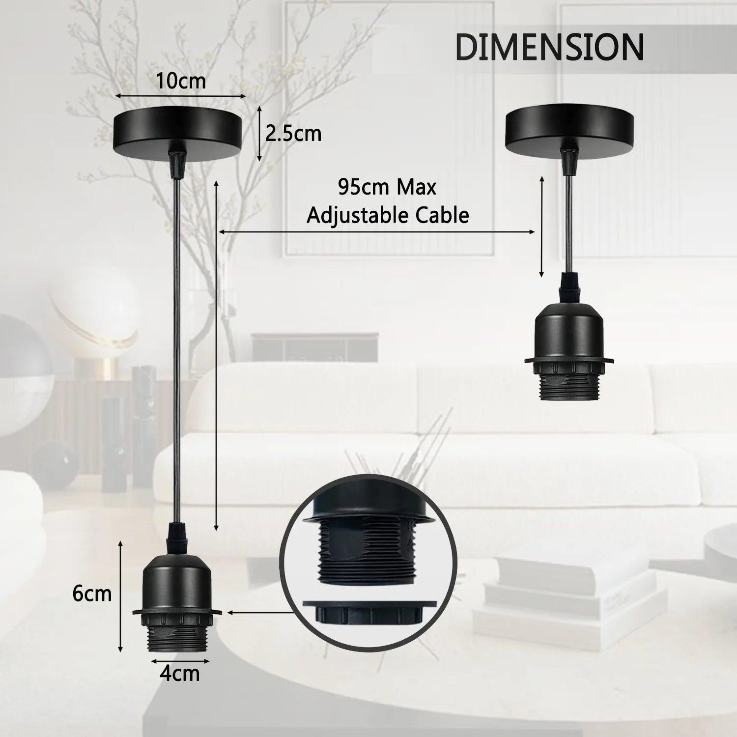 2 Pack Black Pendant, Lampshade E27 Lamp Holder Hanging Light,PVC Cable~4235-3