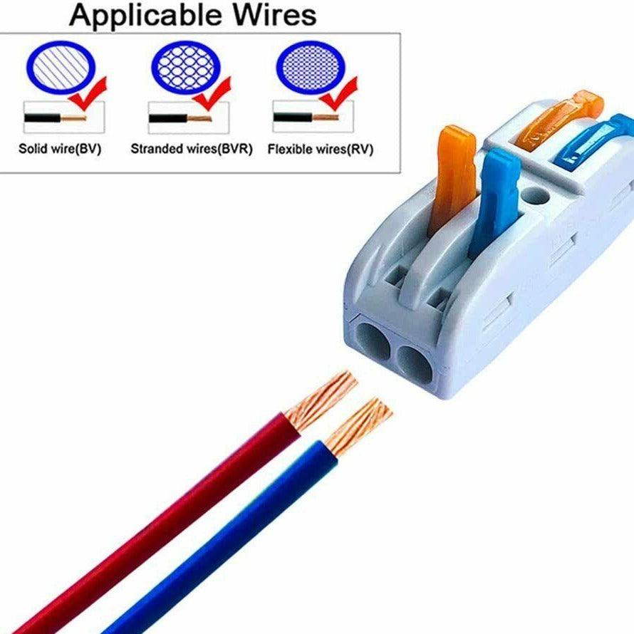 2 Way Electrical Connectors Wire Block Clamp Clips Fast Cable Reusable Lever~2045-2