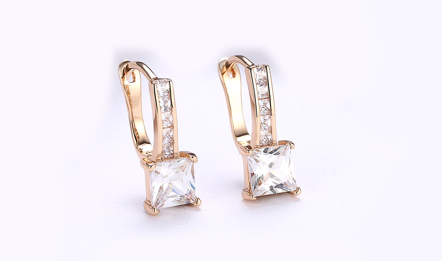 14K Gold Plating White Elements Sleek Lever back Earrings ITALY Design - Puritific